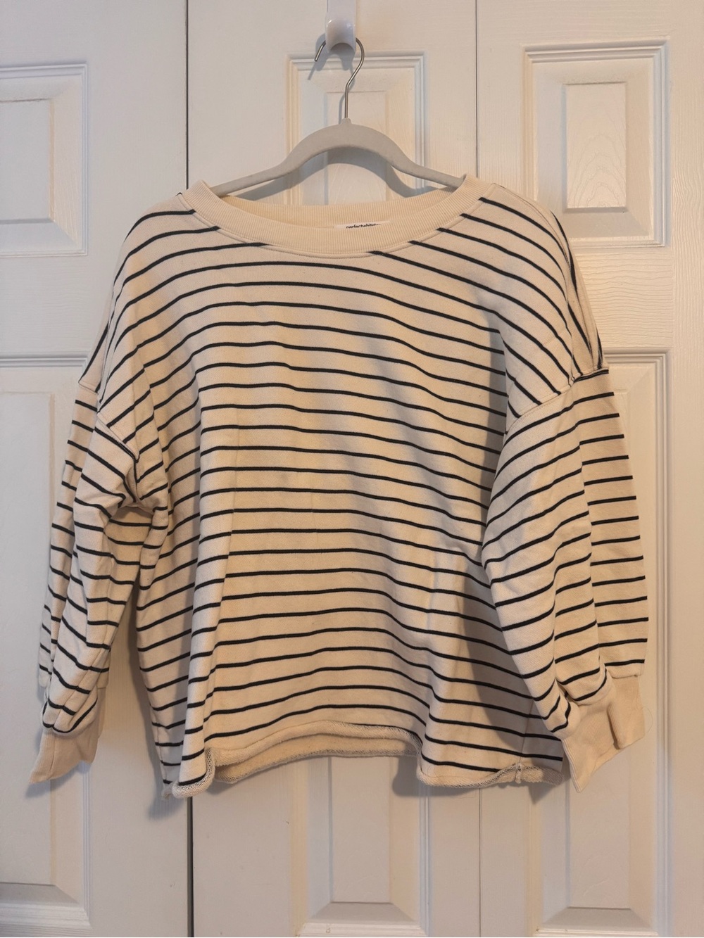 perfectwhitetee Cream and Black Striped Crewneck Sweater